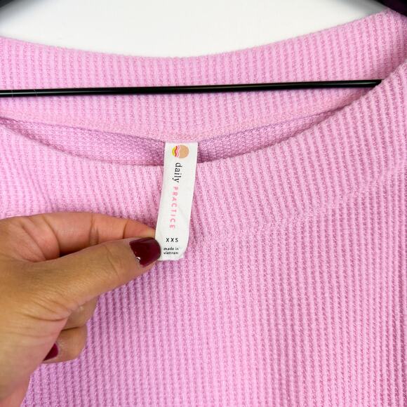 Anthropologie Daily Practice Boat Neck Waffle Knit Sweatshirt Pink - 2XS XXS - Picture 3 of 7
